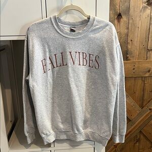 Gildan Gray Crewneck Sweater with Fall Vibes Print